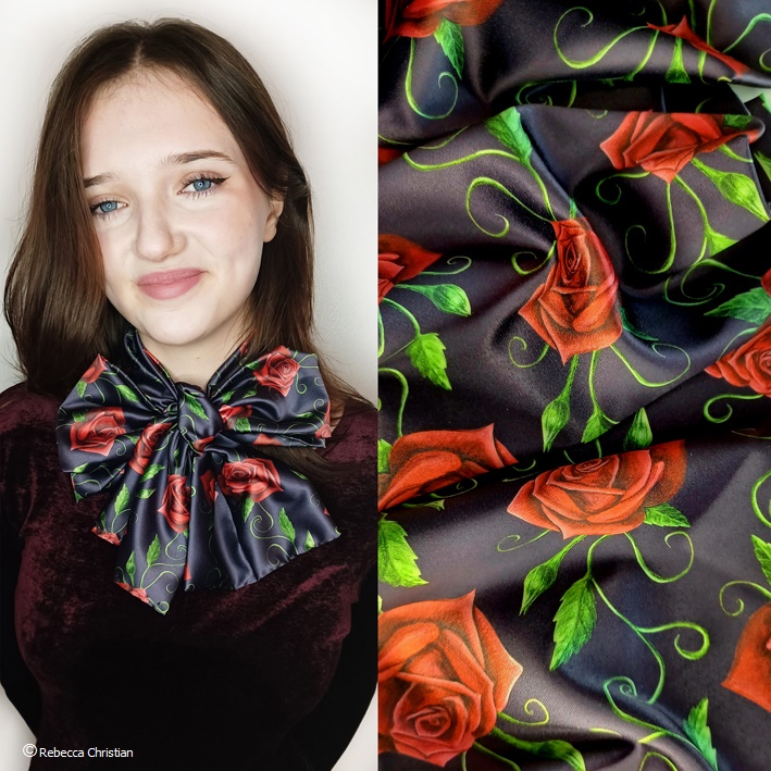 English rose satin scarf created from original watercolour art